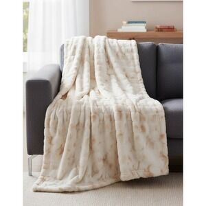 Anysay Thick Soft Faux Fur Throw Blanket Cream Tan Marbled 50x60 Opened Box